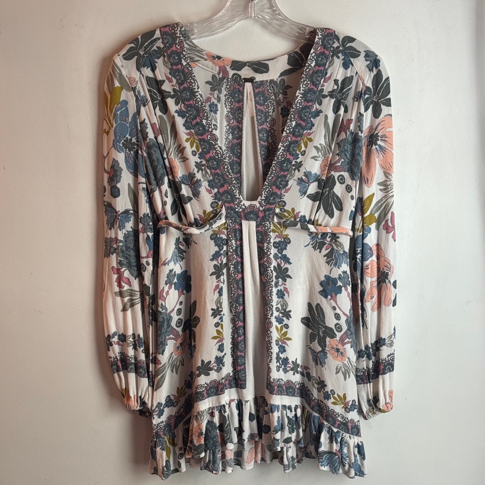 Free People | Floral V-Neck Blouse Sz S -4